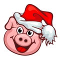 Smiling Pig with Christmas Santas Red Cap