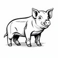 Cute Pig Drawing: Black And White Svg Style Artwork