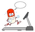 Smiling Pill Capsule Cartoon Character Running On A Treadmill
