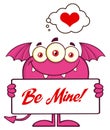 Smiling Pink Monster Cartoon Character Holding A Be Mine Sign
