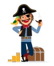 Smiling pirate character with parrot