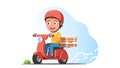 Smiling pizza delivery man riding scooter Royalty Free Stock Photo