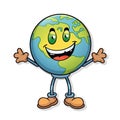 A smiling planet Earth with arms and legs. Generative AI Royalty Free Stock Photo