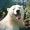 Smiling polar bear, happy and satisfied polar predator,