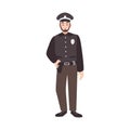 Smiling police officer, policeman, cop or law enforcement worker wearing uniform and cap. Friendly male cartoon