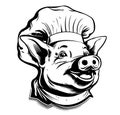 Smiling Porky Pig Logo Cartoon Character. Happy Pig Chef Head Cartoon.