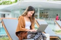 Smiling portrait of businesswoman working outdoor office Royalty Free Stock Photo
