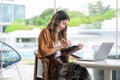 Smiling portrait of businesswoman working outdoor office Royalty Free Stock Photo