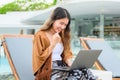 Smiling portrait of businesswoman working outdoor office Royalty Free Stock Photo