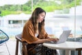 Smiling portrait of businesswoman working outdoor office Royalty Free Stock Photo