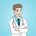 Smiling Portrait Doctor with stethoscope, character cartoon