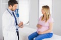 Smiling pregnant patient talking to doctor which is taking notes Royalty Free Stock Photo