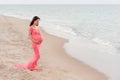 Smiling Pregnant Woman on the Beach