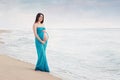 Smiling Pregnant Woman on the Beach Royalty Free Stock Photo