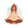 Smiling pregnant woman meditating and sitting in lotus. Illustration for yoga, meditation, relax and healthy lifestyle. Vector