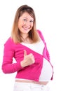 Smiling pregnant woman thumbs up