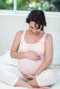 Smiling pregnant woman touching her belly Royalty Free Stock Photo