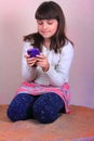 Smiling Preteen Girl Texting Royalty Free Stock Photo