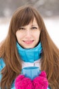 Smiling pretty girl holding cup of hot tea Royalty Free Stock Photo