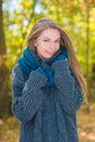 Smiling Pretty Woman in Autumn Outfit Portrait