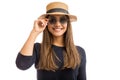 Woman Wearing Sunhat And Sunglasses Royalty Free Stock Photo