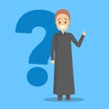 Smiling priest standing in front of question mark. Royalty Free Stock Photo