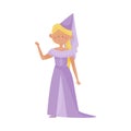 Smiling Princess with Blonde Hair Wearing Cone Shaped Hat and Dressy Look Garment Vector Illustration