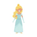Smiling Princess with Blonde Hair Wearing Crown and Dressy Look Garment Vector Illustration