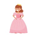 Smiling Princess with Dark Hair Wearing Crown and Dressy Look Garment Vector Illustration