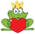 Smiling Princess Frog Cartoon Mascot Character With Crown Holding A Love Heart Royalty Free Stock Photo