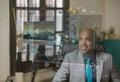 Smiling Professional Man Using a Futuristic Computer Screen