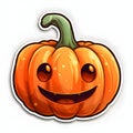 Smiling pumpkin jack-o-lantern sticker, Halloween image on a white isolated background