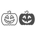 Smiling pumpkin line and solid icon. Vegetable plant with ghost face Halloween party vector design concept, outline Royalty Free Stock Photo