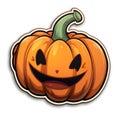 Smiling pumpkin jack-o-lantern sticker, Halloween image on a white isolated background