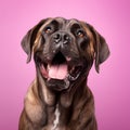 Cheerful Mastiff Dog Portrait On Vibrant Pink Background