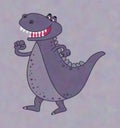 Smiling purple dinosaur crocodile with sharp teeth on profile while walking - illustration