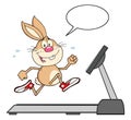 Smiling Rabbit Cartoon Character Running On A Treadmill With Speech Bubble