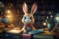 Smiling rabbit with glint at desk. Generate Ai