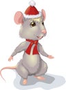 Smiling rat in christmas winter new year red hat and red scarf vector illustration