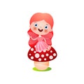 Smiling red hair fairy girl stay on forest mushroom