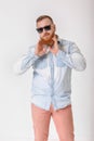 Beard man in sunglasses and denim shirt Royalty Free Stock Photo