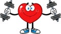 Smiling Red Heart Cartoon Character Training With Dumbbells