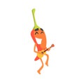 Smiling Red Hot Chili Pepper Humanized Emotional Flat Cartoon Character Playing Smal Ukulele Guitar Royalty Free Stock Photo