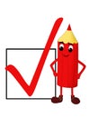 Smiling red pencil with a check box