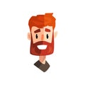 Smiling redhead bearded man, male emotional face, avatar with facial expression vector Illustration on a white