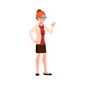 smiling redhead woman waving hand for friends cartoon vector