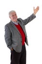 Smiling relaxed happy senior man with raised arm