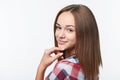 Smiling relaxed teen girl looking at camera over shoulder Royalty Free Stock Photo