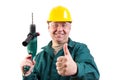 Smiling repairman gesturing thumbs up