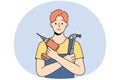 Smiling repairman with tools in hands
